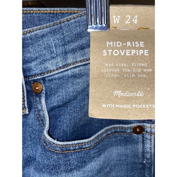 MADEWELL Jeans Womens 24 High Rise Skinny Stretch Frayed Hem Denim Blue - Picture 4 of 11